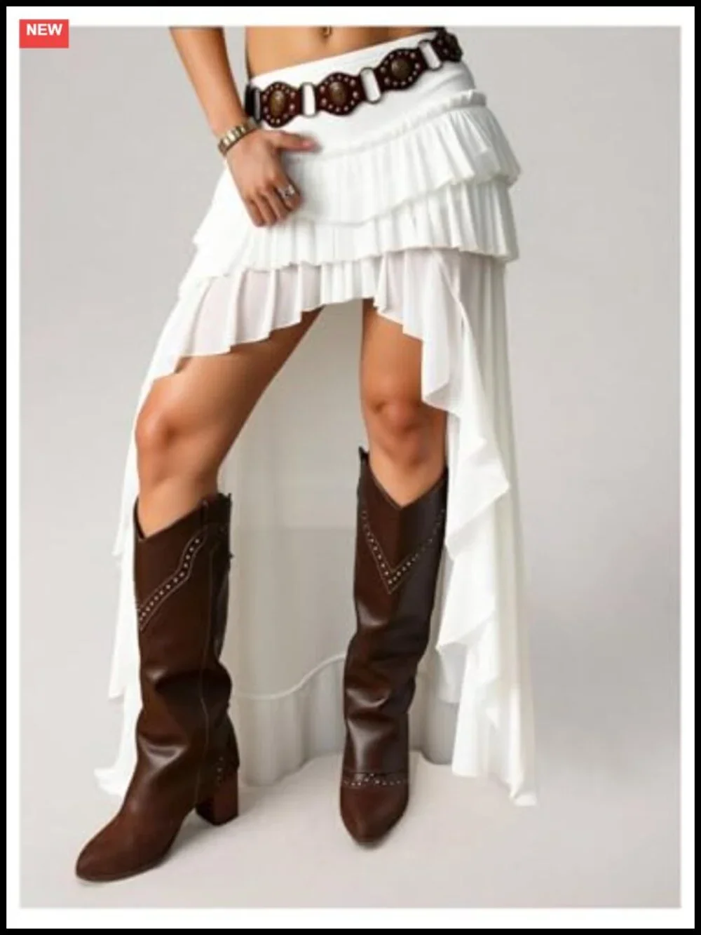 Women's Boho Mesh Layered Ruffle Maxi Skirt